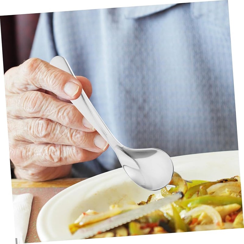 Stainless Steel Angled Spoon for Elderly Patient Feeding Assist Utensil Comfortable Handle - Image 2